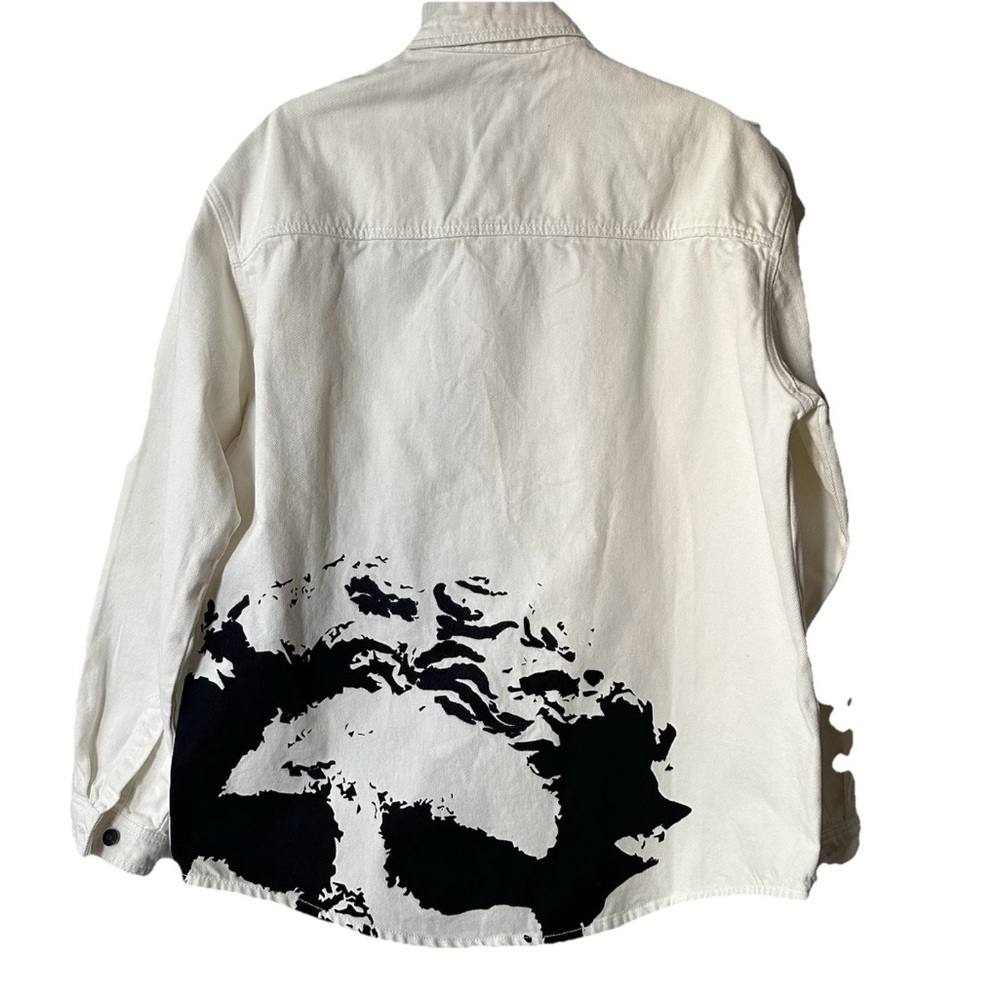 New Zara Embroidered Splatter Denim Overshirt Shacket Medium Oversized 1466/322